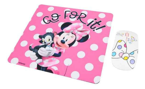 Kit Mouse Inalambrico + Mouse Pad Disney Minnie Rosa 