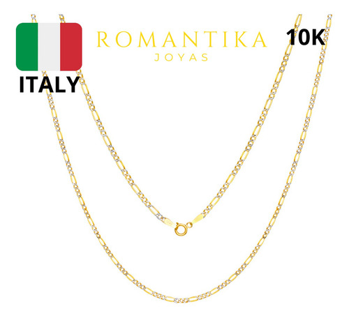 Cadena Figaro 3x1 Diamantada Oro 10k 55cm 2mm Italy Unisex Color Dorado