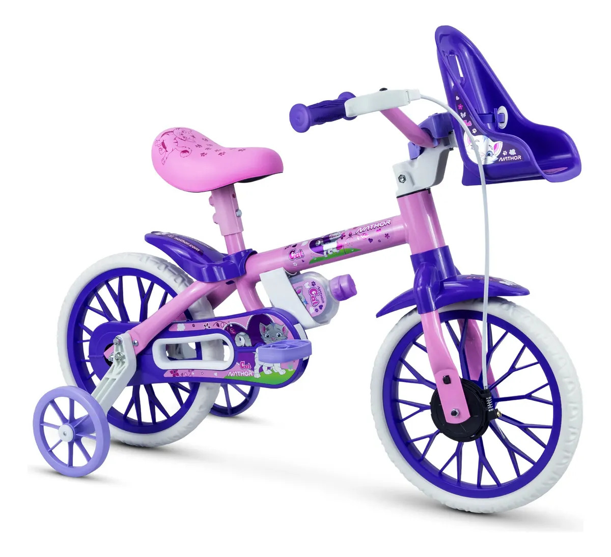 Bicicleta Infantil Aro 12 Nathor com Cesta Rosa Roxo