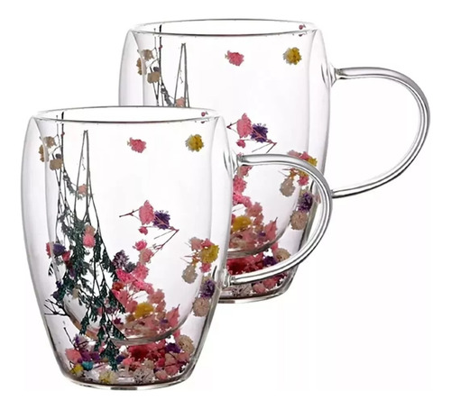 Tazas Mug Doble Pared Con Flores Eternas 350ml Cafe Te
