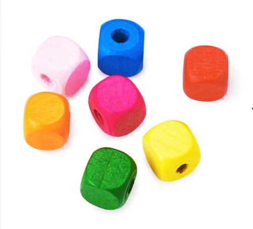Imagen 2 de 4 de Cuentas De Madera Cubos Multicolor 10 Mm X 100 Unidades