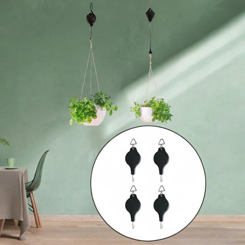 4 Piezas Polea De La Planta Hanger Retráctil Poleas Negro