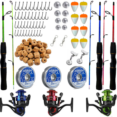 Kit Pesca Completo Molinete 3 Rolamento Com Varas 1,80m