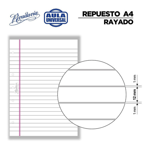 Repuesto A4 Aula Universal 96 Hjs Rayado Rivadavia Con Banda