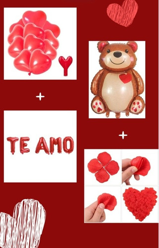 Pack Dia Del Amor Globos+ Letras + Oso Gigante + 200 Petalos