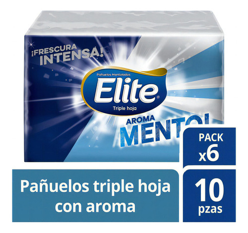 Pañuelos Faciales Elite Mentol Triple Hoja 6 Paquetes de 10 Pañuelos Elite