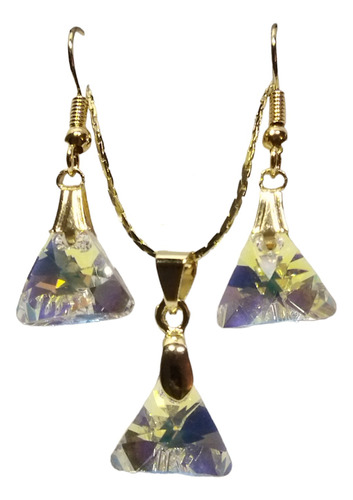Conjunto Triángulo Cristal De Swarovski® Baño De Oro, Envío