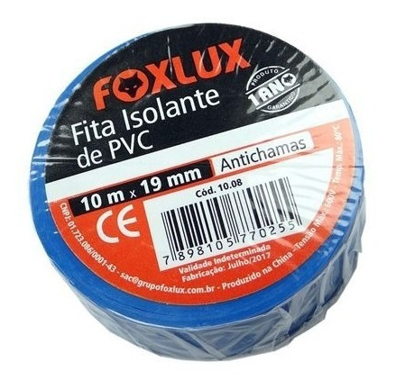 Fita Isolante Azul 19mm Anti-chamas - Rolo Com 10 Metros