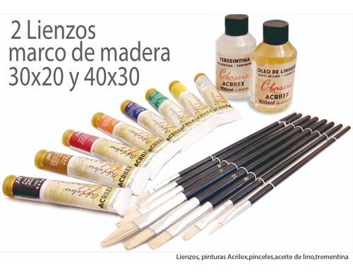 Lienzos, Pinturas Acrilex,pinceles,aceite De Lino,trementina