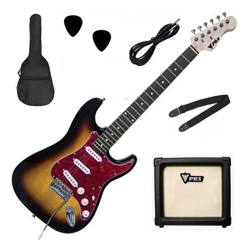 Kit Completo Guitarra Phx Strato Power + Amp E Acessórios Cor Marrom-preto Orientação Da Mão Destro