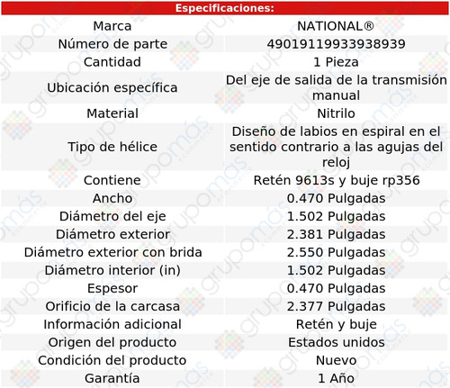 Retén Eje Salida T/ M National P/ Gmc I2500 1965_1966