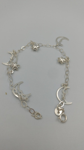 Imagen 7 de 8 de Pulsera De Plata Fina 925 Dama Lunas Y Estrellas Mujer