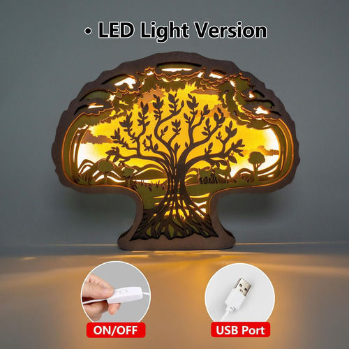Lámpara De Noche Led Tallada En Madera Árbol De La Vida