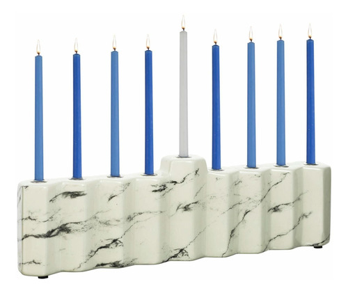 Hexágonos Hanukkah Cerámica Pintada Mano Menorah Hanu...