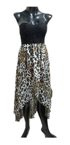 Vestido Strapless Con Cauda Tipo Animal Print