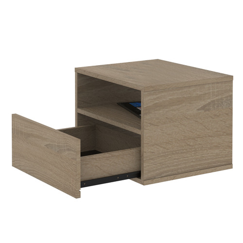 Mesa De Luz Flotante Mesita Con Cajon Y Estante Moderna Dielfe MLF040 Color Roble Bardolino