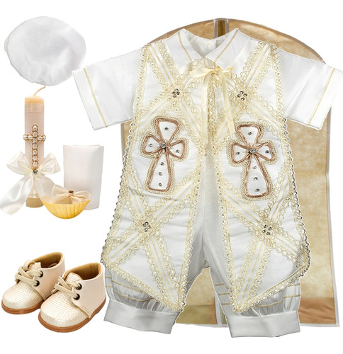 Ropon Traje De Bautizo Niño + Kit Vela + Zapatos + Calcetin