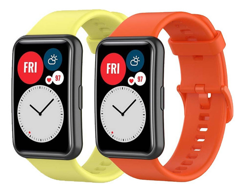 Correa Deportiva Para Huawei Watch Fit De Silicona 2 Piezas Color Naranja/amarillo
