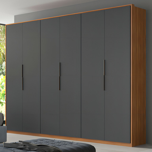 Guarda-roupa Casal Atrice 6 Portas 6 Gavetas Amêndola Grafito