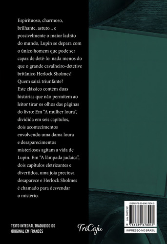 Arsène Lupin contra Herlock Sholmes, de Leblanc, Maurice. Clássicos da literatura mundial Editorial TRICAJU, capa mole em português, 2021