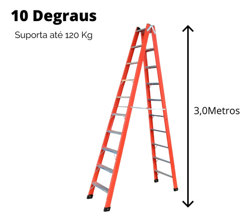 Escada Dupla Aluminio E Fibra De Vidro 10 Degraus 3 Metros