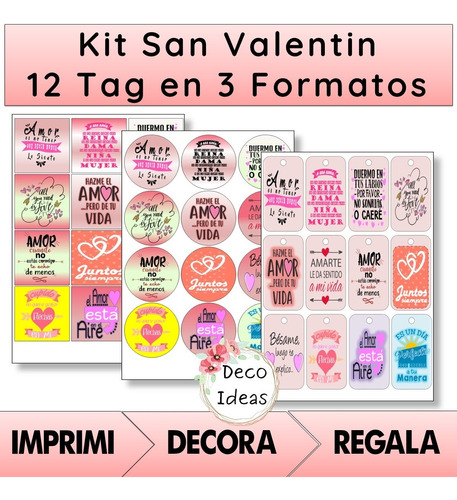Imagen 1 de 4 de Kit Imprimible A Color Pdf2 San Valentín Tarjetas Etiquetas