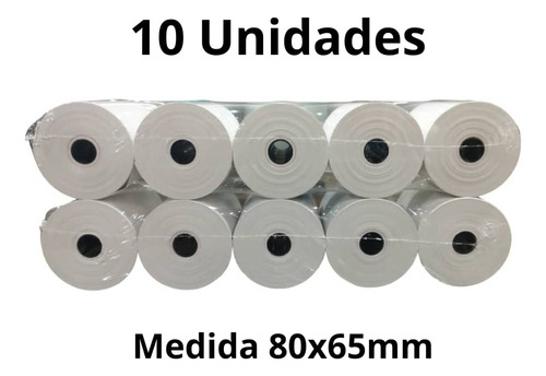 Rollo Termico Para Impresora Fiscal 80 X 65 Mm X 10 Unidades