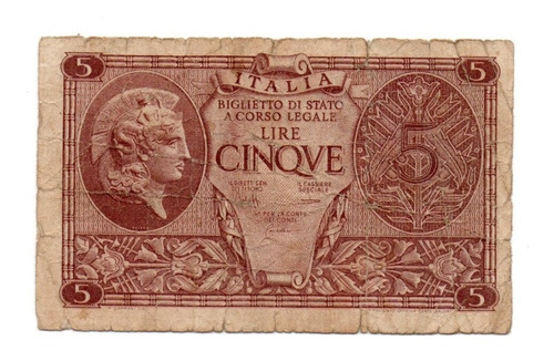 Italia Billete 5 Liras Biglietto Di Stato Año 1944 P#31c