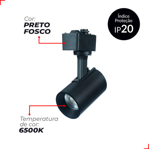 Spot Led Para Trilho Authentic Evo T1 Sobrepor 5w 6500k Branco Frio Preto Cod: 911313701 Deluxe By Avant