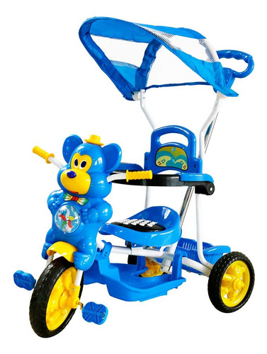 Triciclo Capota Infantil Motoca Empurrador Luzes Som E Pedal Cor Azul