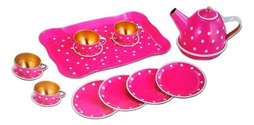 Kit De Chá Infantil Metal 14 Pcs Bolinhas Childrens Tea Set