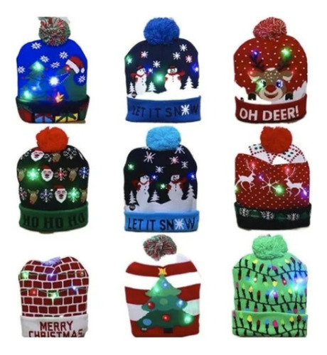 Lote 10 Gorro De Navidad Con Luz Led Regalo Mayoreo Navideño