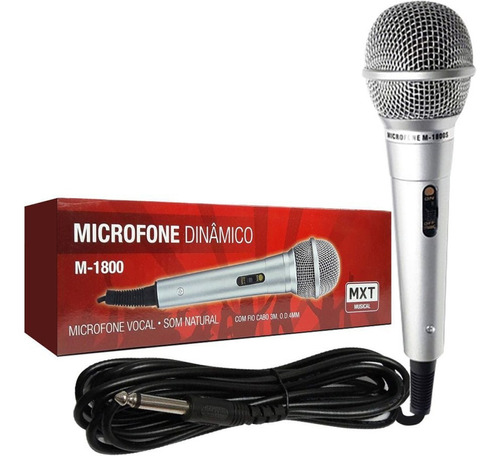 Microfone Dinâmico Vocal Karaoke Mxt M1800b Cabo 3 Metros