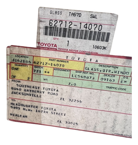 Vidrio Trasero Izquierdo Celica 77/81