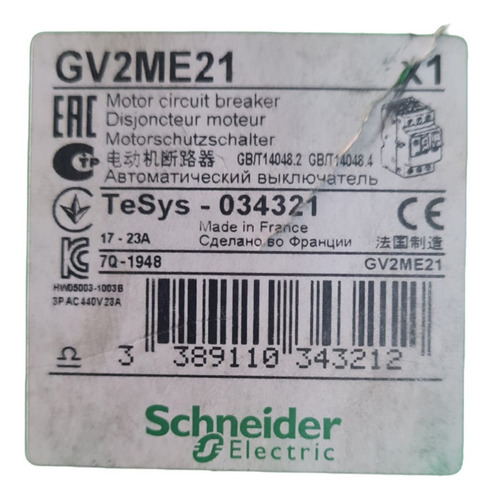 Guardamotor Schneider Rango 17 - 23a Mod. Gv2me21