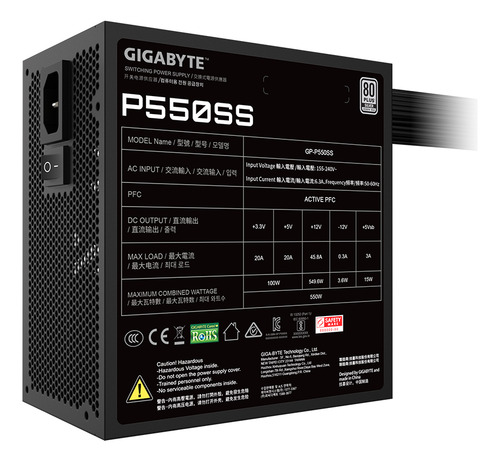 Fuente Gigabyte 550w P550ss 80+ Silver Atx 3.0 Color Negro