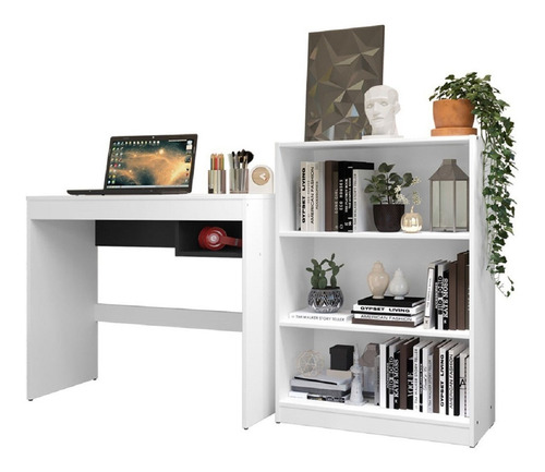Mueble Escritorio Pc Madesa + Estante Librero Organizador Color Blanco