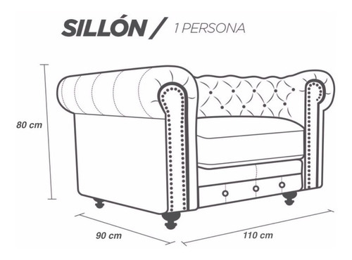 Sillón De Piel Genuina Chesterfield Chpv Confortopiel Color Negro