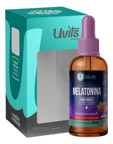 Melatonina Liquida 30ml 300 Doses - Uvits Morango