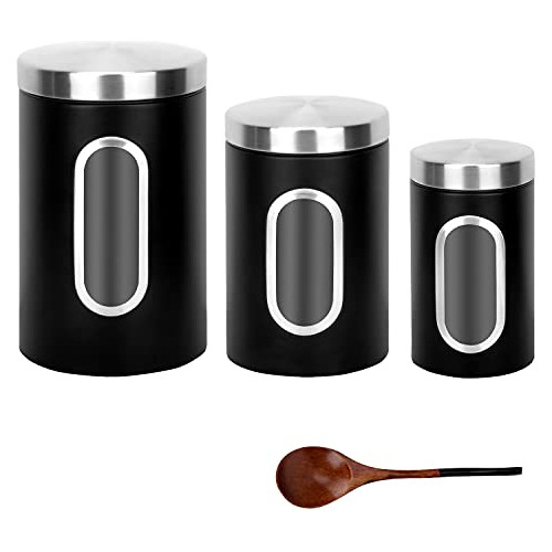 Black Kitchen Counter Canister Set 3 Pieces, 0.9/1.6/2....