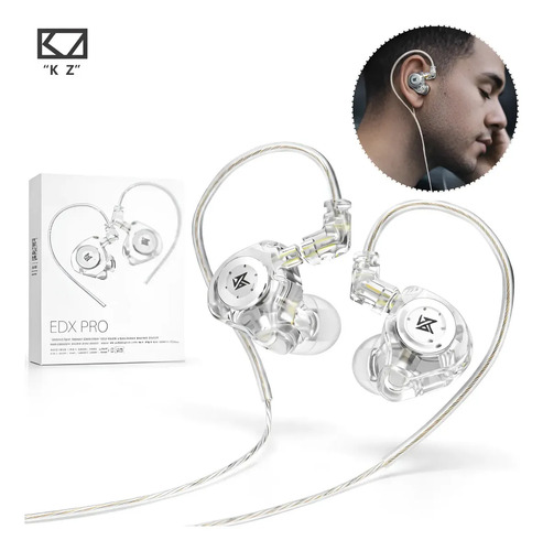 Fone De Ouvido In-ear Kz Edx Pro Retorno de Palco DJ Músico S/Microfone Cor Cristal