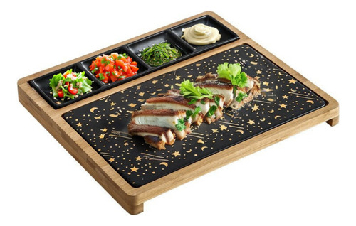 Tabla Bandeja Aperitivos Sushi De Cerámica Con Soporte 