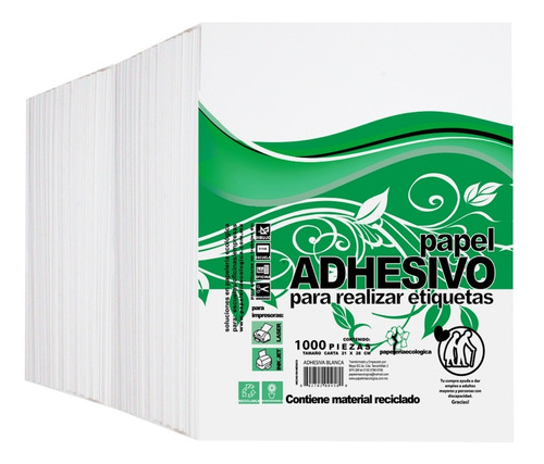 Papel Adhesivo Carta Para Etiquetas 1000 Hojas Laser Inkjet