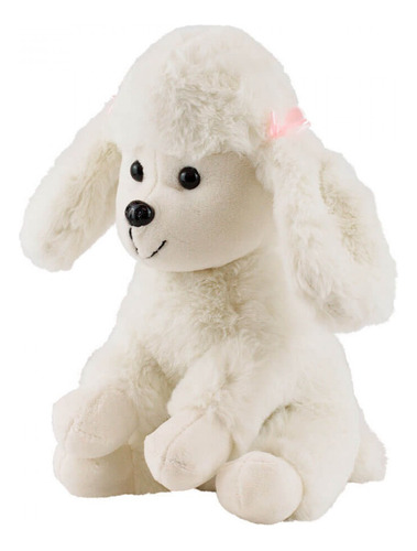 Cachorro De Pelúcia Branco Poodle Sentado Com Laços 25 Cm