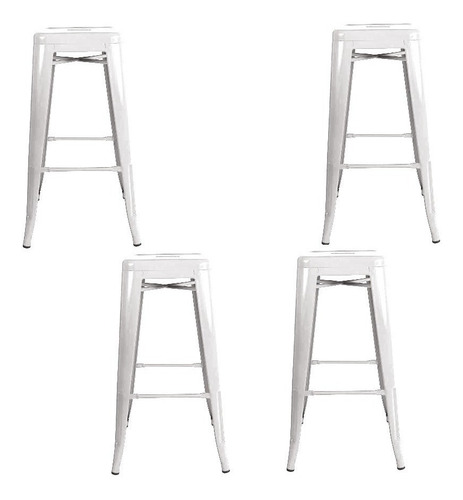 Banco Para Barra Tipo Tolix 66cm De Metal Juego De 4 Bancos Color Blanco