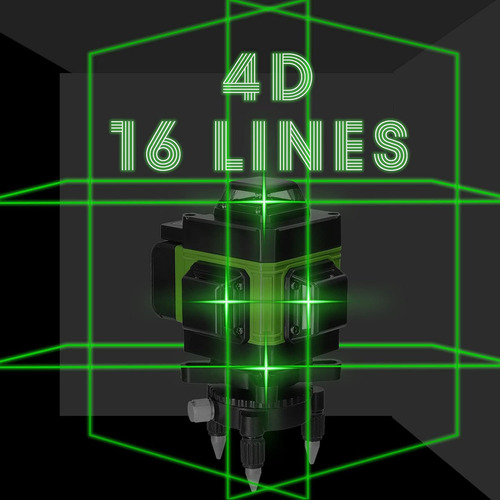 Nível A Laser 16 Linhas Verde 2 Baterias Recarregáveis 4d 360 Profissional Alumínio Suporte Ajustável Horizontal Vertical Quadrado Nível A Laser Recarregável Usb C/inclinação
