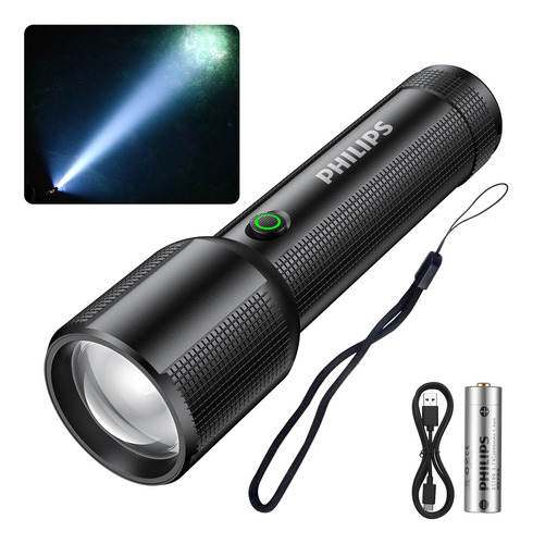 Philips Linterna Tactica Linternas Potentes Led Recargable Impermeable 500lm Blancasúper Largo Esencial Para La Pesca Aleación De Aluminio Sfl-2203