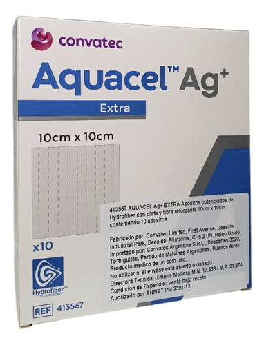 Apósito Aquacel Ag Extra 10x10cm Convatec X 5 Unidades
