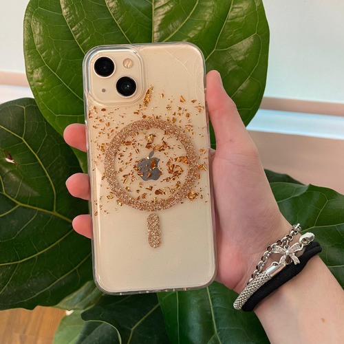 Funda Magsafe Glitter Dorado Para Iphone 11-16 Pro/promax Glitter Dorado Iphone 16 Pro Max