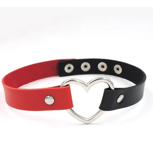 Collar Choker Corazón Ecocuero Rojo Con Negro Harajuku Punk